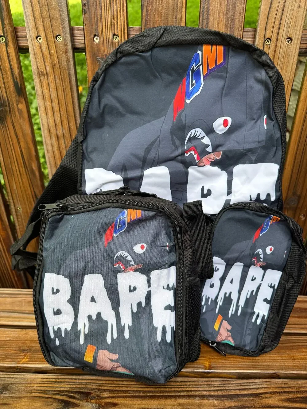 BAPE Shark Camo Backpack Lunch Bag and Pencil Bag Set